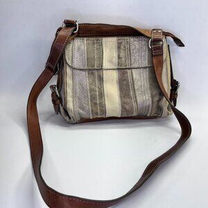 Fossil Leather Crossbody Bag MultiTexture Brown, Gray, Silver Vintage Classic